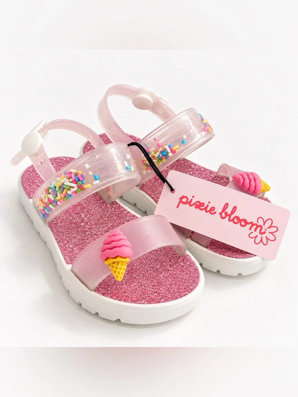 NWT Pixie Bloom Girls Pink Sprinkle Ice Cream Jelly Sandals Size 3/4